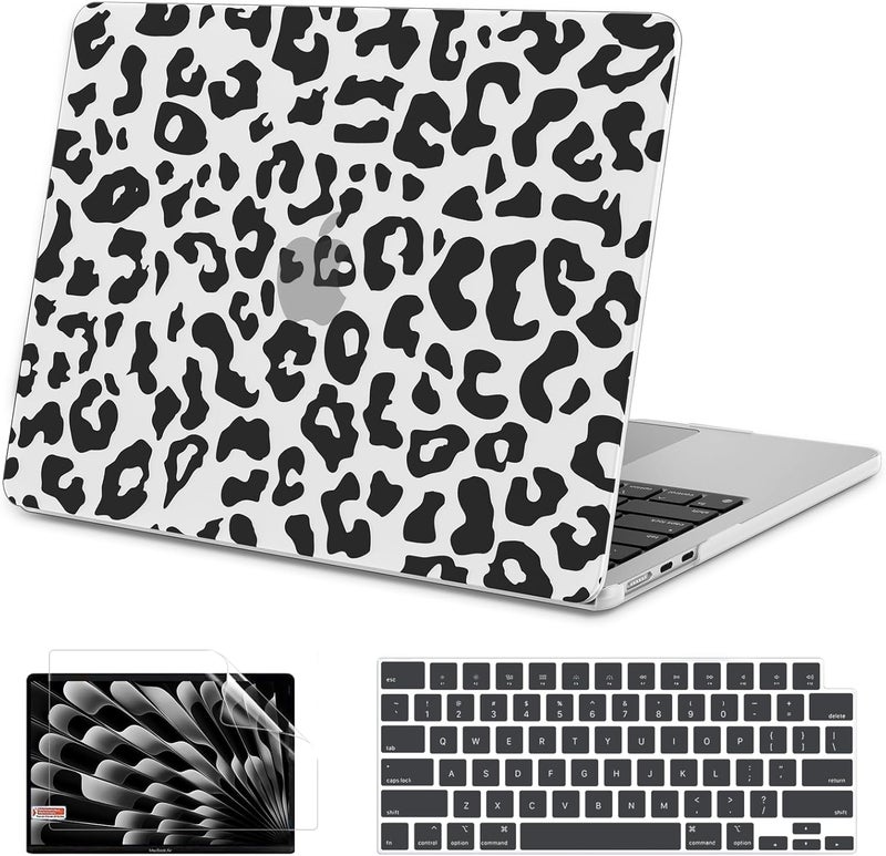 AKIT Compatible with MacBook Air 13 inch Case 2026 2025 2024-2022 M4/M3/M2 A3240 A3113 A2681, Unique Pattern Hard Shell Case+Screen Protector+Keyboard Cover for MacBook Air 13.6 inch, Black Leopard 2 - Image 1